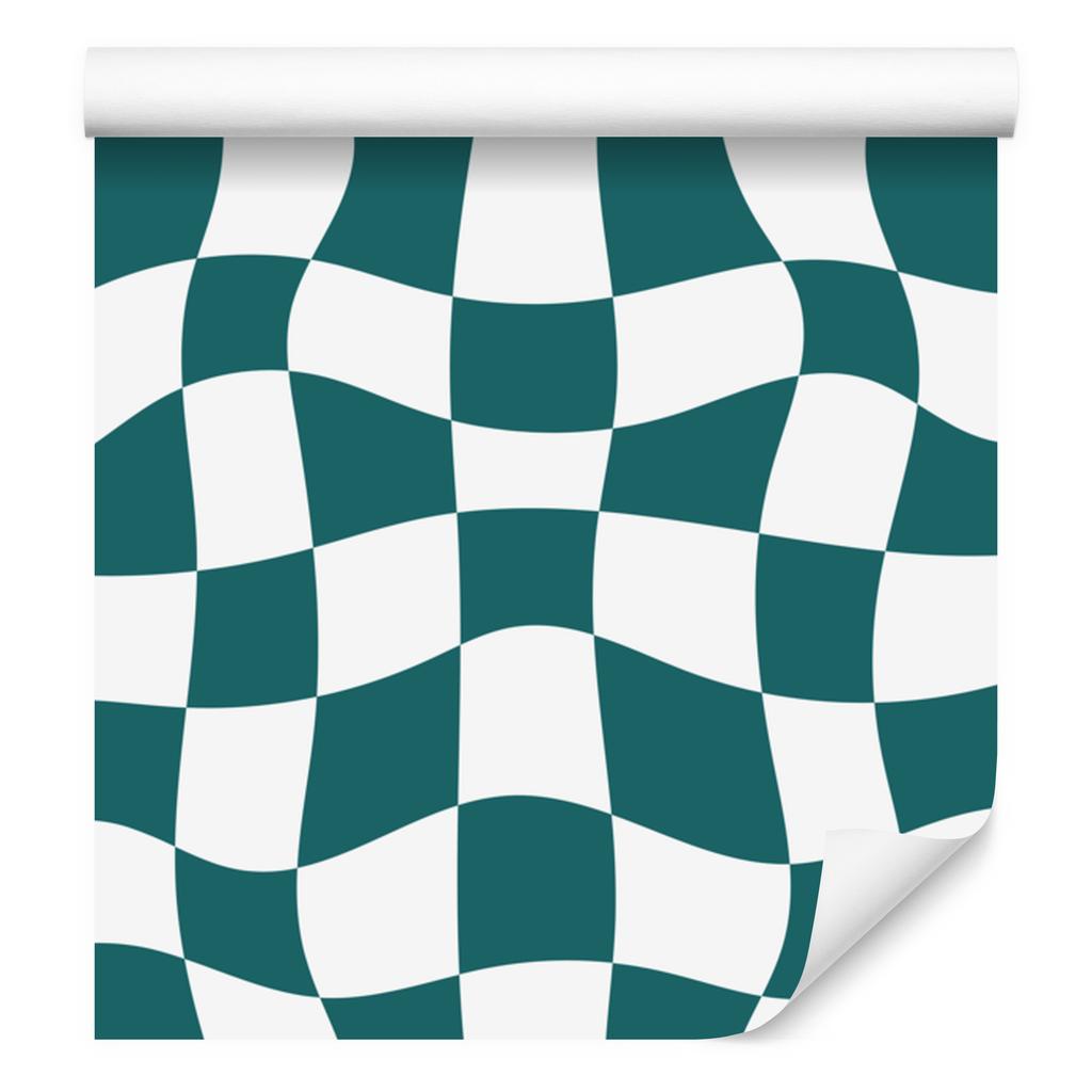 Wallpaper Casual Checkerboard Turquoise, White and Light Gray 50x1000