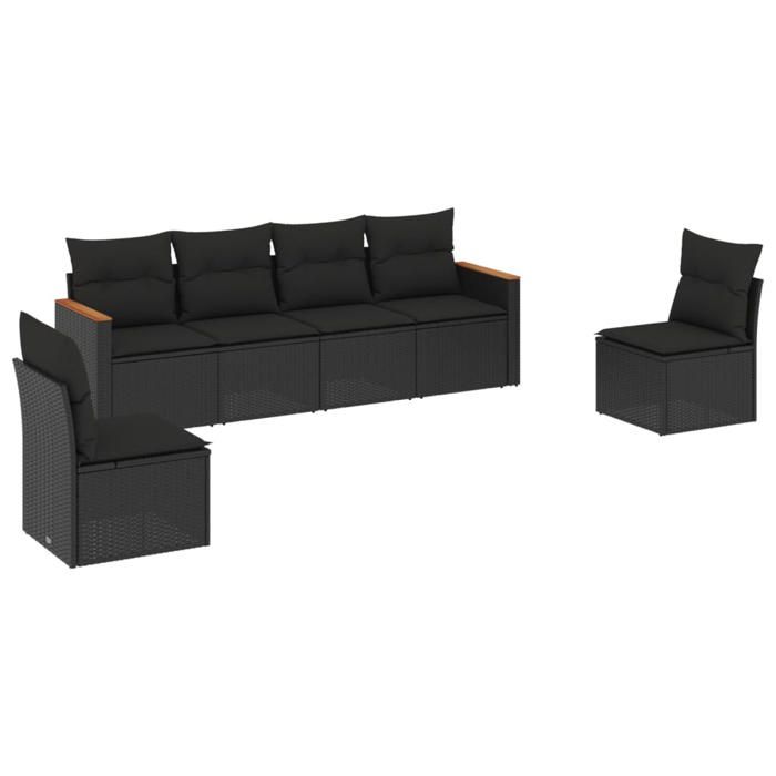 VidaXL Salon de Jardin avec Coussins 6 pcs, Canapés de Terrasse, Ensemble de Meubles de Patio, Mobilier d'Extérieur, Noir 3225859