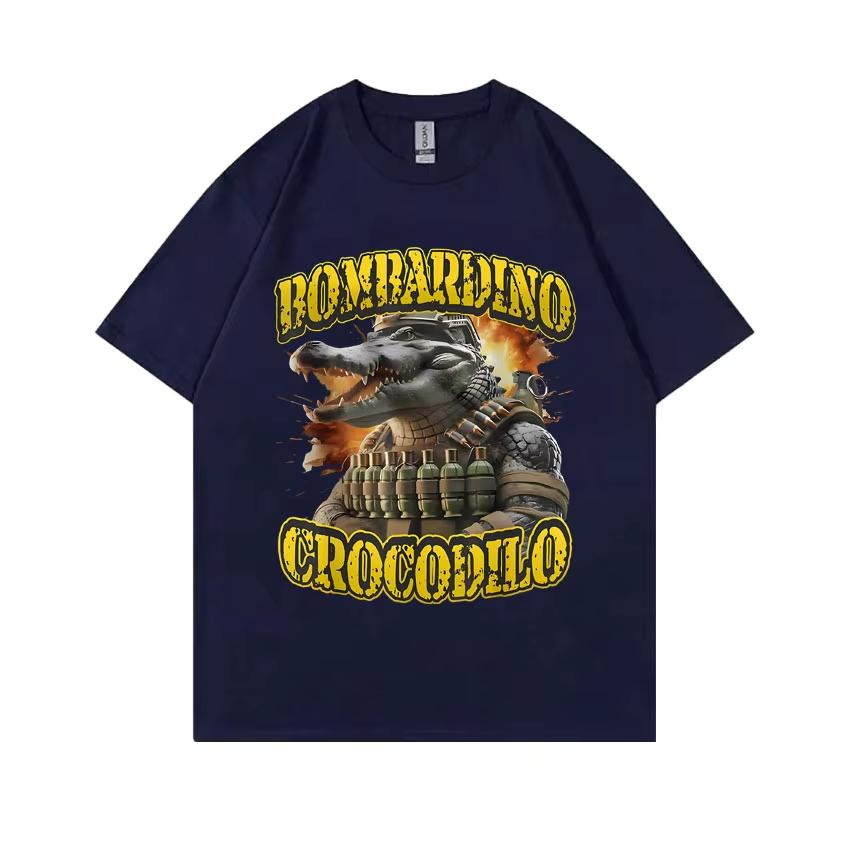 Футболка с графическим принтом Bombardiro Crocodilo Итальянская забавная футболка Brainrot для мужчин и женщин Повседневная футболка с юмором и шутками Мужская модная уличная одежда