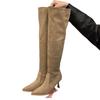 High-heeled Khaki Knee-piled Boots Women's Shoes 2025 New Autumn and Winter Pointed Thin Long Tube Knight Boots