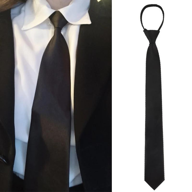 Black Zipper Ties Retro Silky Narrow Women Men Neck Tie Slim Smooth Bow Tie Korean Style Simple Elegant All-match Trendy Tie
