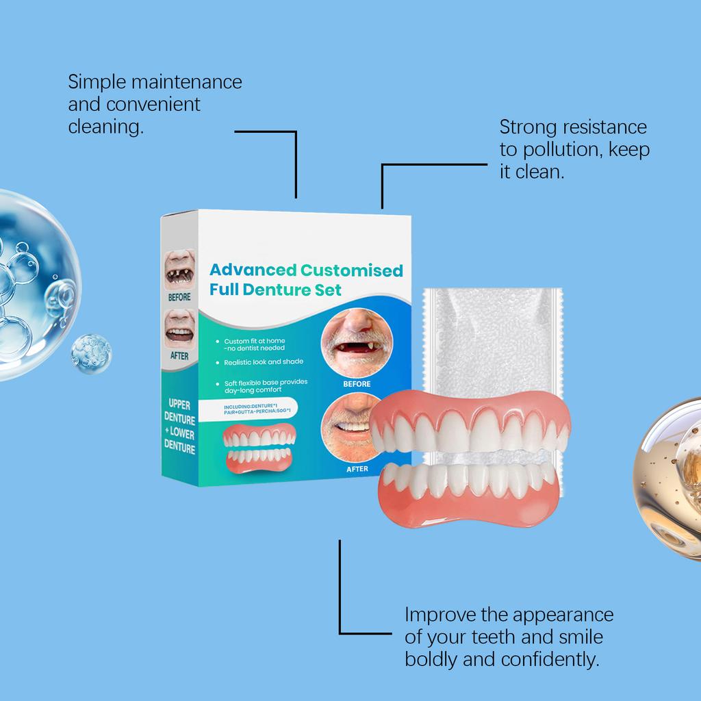 Silicone Denture Set For Upper Lower Teeth Soft Comfortable Bright White Moldable False Teeth Veneers Teeth Kit Fake Tooth Set