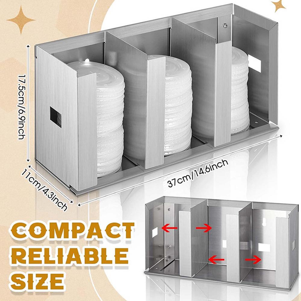 Coffee Cup And Lid Organizer Stainless Steel 3-Compartment Stainless Steel Cup Dispenser For Homeowners Parents Home Office