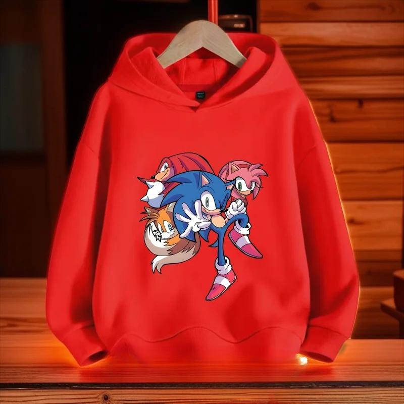Casual Kids Hoodie with Colorful Cartoon Hedgehog Friends Group Art Print, Long Sleeve Soft Sweatshirt, Nice Gift for Boys Girls Daily Wear.