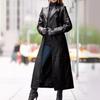 Women's Solid Color Long Sleeve Suit Collar Buttoned Long Plus Size Leather Coat