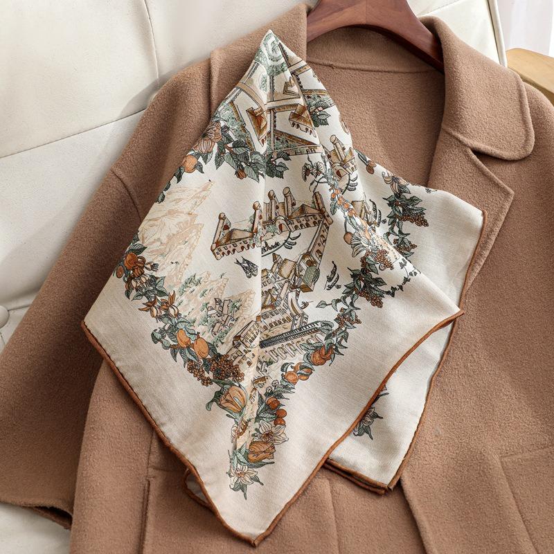 Spring New Fashion Versatile Silk Wool Scarf Light Luxury Premium Silk Shawl Herringbone Printed Silk Scarf