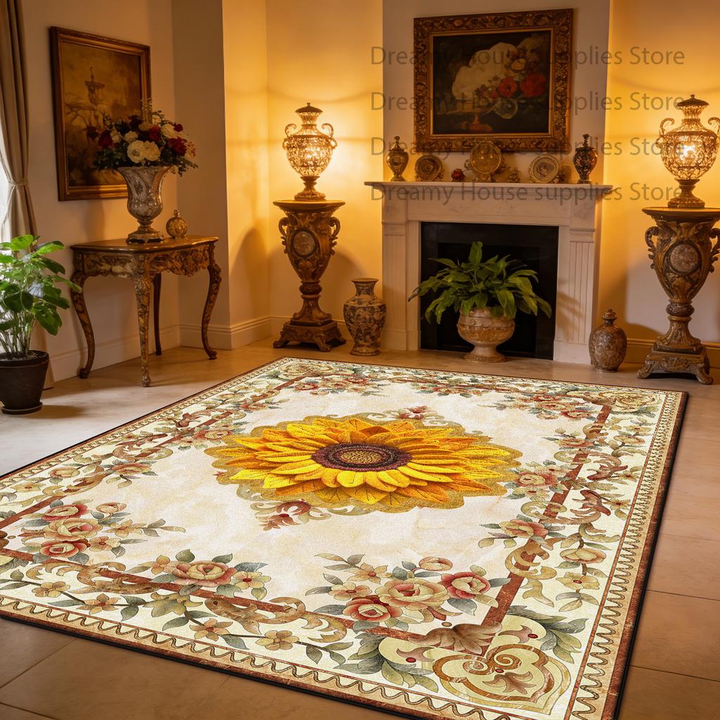 European Style Luxury Flower Design Large Rugs Washable Non-slip Living Room Decoration Carpet Bedroom Sofa Area Floor Mat Plush