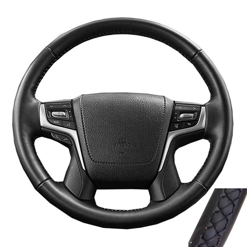 ized Car Steering Wheel Cover ForToyota Alphard Land Cruiser Vellfire 2016- Black Leather Braid For Steering Wheel