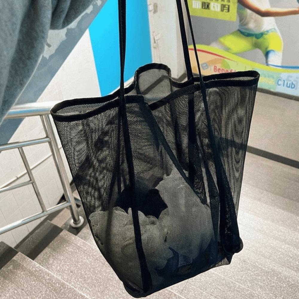 Fashion Hollow Out Mesh Handbag Large Capacity Lightweight Shoulder Bag Shopping Pack Women Men