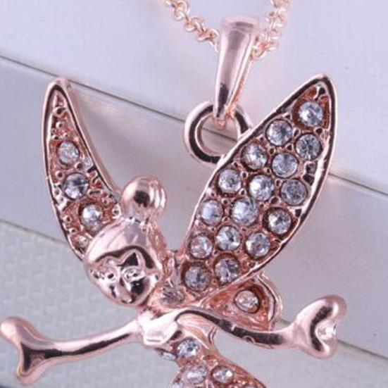 Ожерелье с подвеской в виде крыла девушки-ангела, блестящие стразы, инкрустированные подвеской, не выцветающие, яркие