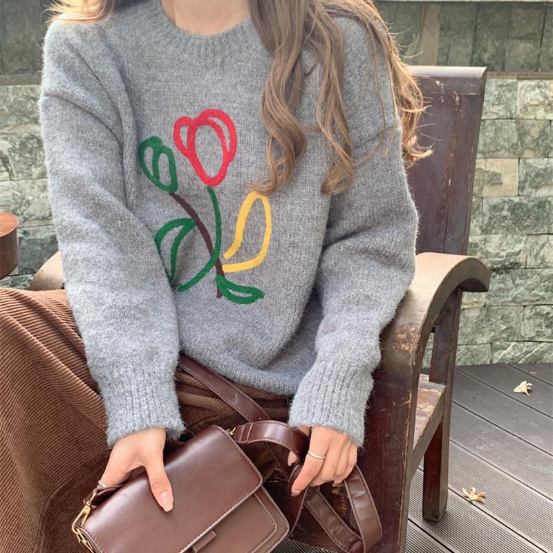 Японский свитер в стиле ретро, ​​женский осенне-зимний новый корейский свежий свободный верх, теплый толстый джемпер с круглым вырезом, вязаный свитер, топы