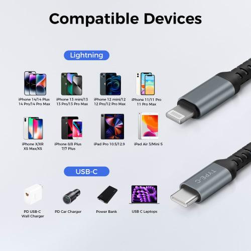 Кабель для зарядки USB C Lightning 3 м и USB-адаптер, сертифицированный MFI кабель Lightning для iOS, шнур для быстрой зарядки Type C PD, совместимый с iPhone 1