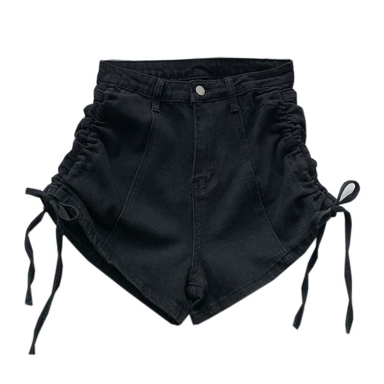 Summer New Design High Waist Side Drawstring Wide Leg Denim Shorts Women Short Jeans Tide Shorts