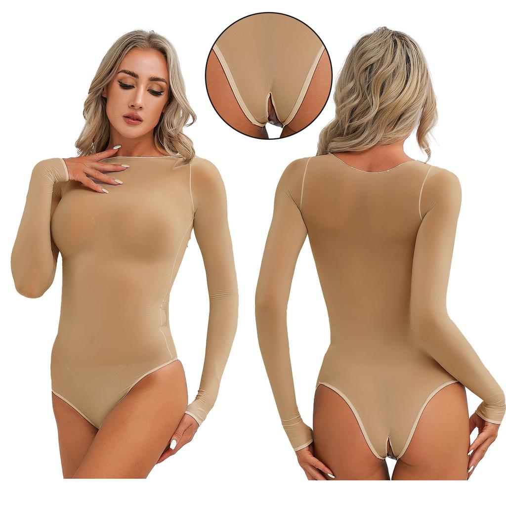 Women's Sheer Mesh Tummy Control Shapewear Leotard Bodysuit Tops T Shirt Rompers Nightwear