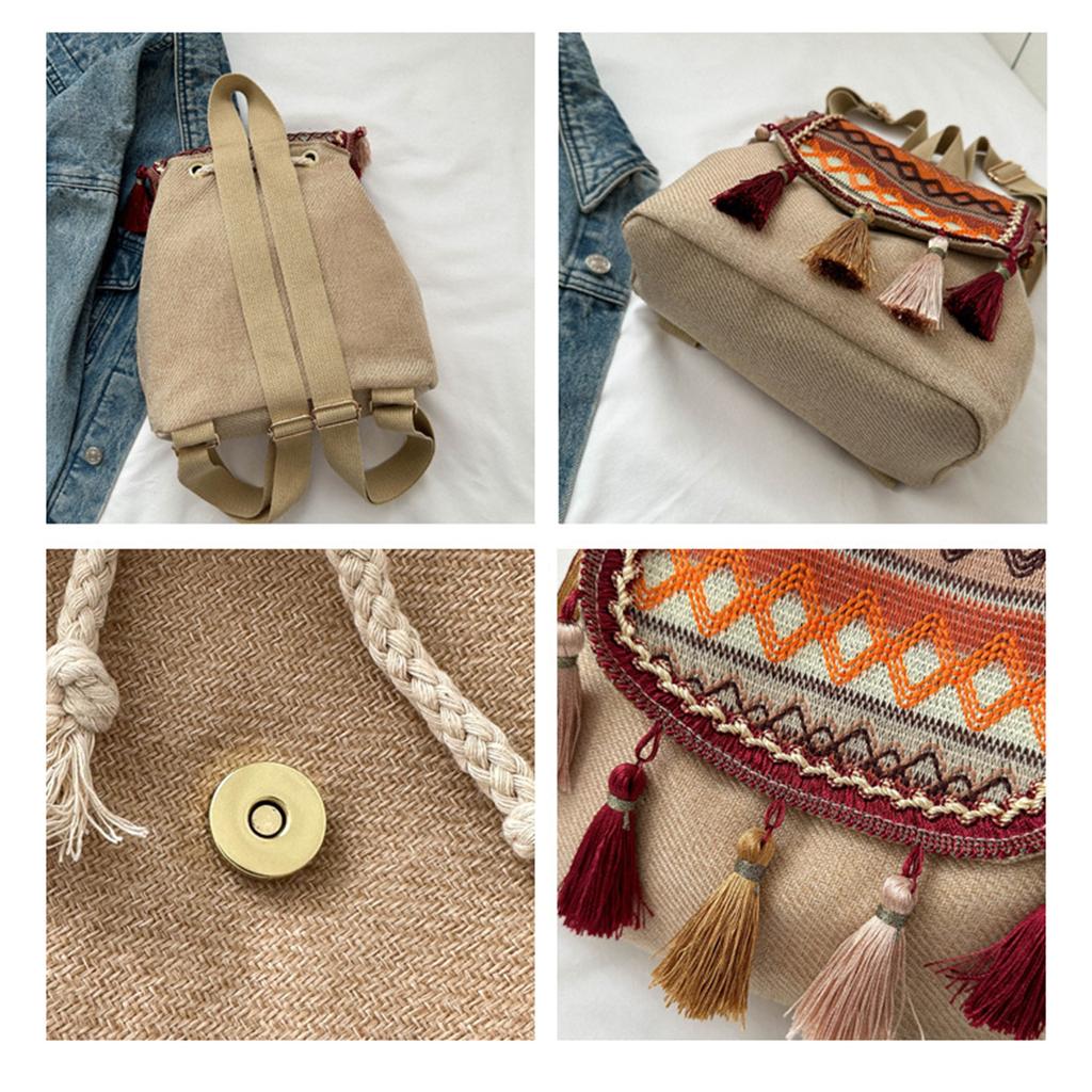 Сумка через плечо с двойным ремнем, рюкзак для девочек-студентов, универсальная сумка с кисточками, школьный рюкзак в этническом стиле для отдыха