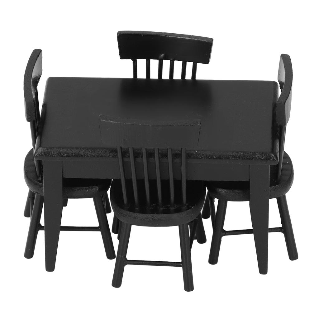 1:12 Dollhouse Table Chair Set Black Wooden Miniature Furniture Accessories for Dining Room Scene