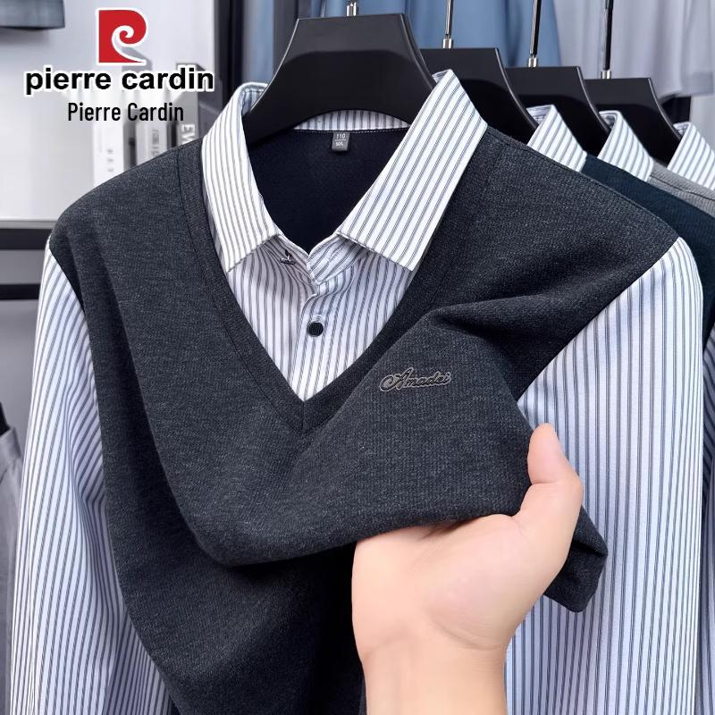 Pierre Cardin Мужской свитер с воротником, имитирующий двухпредметный, с длинным рукавом