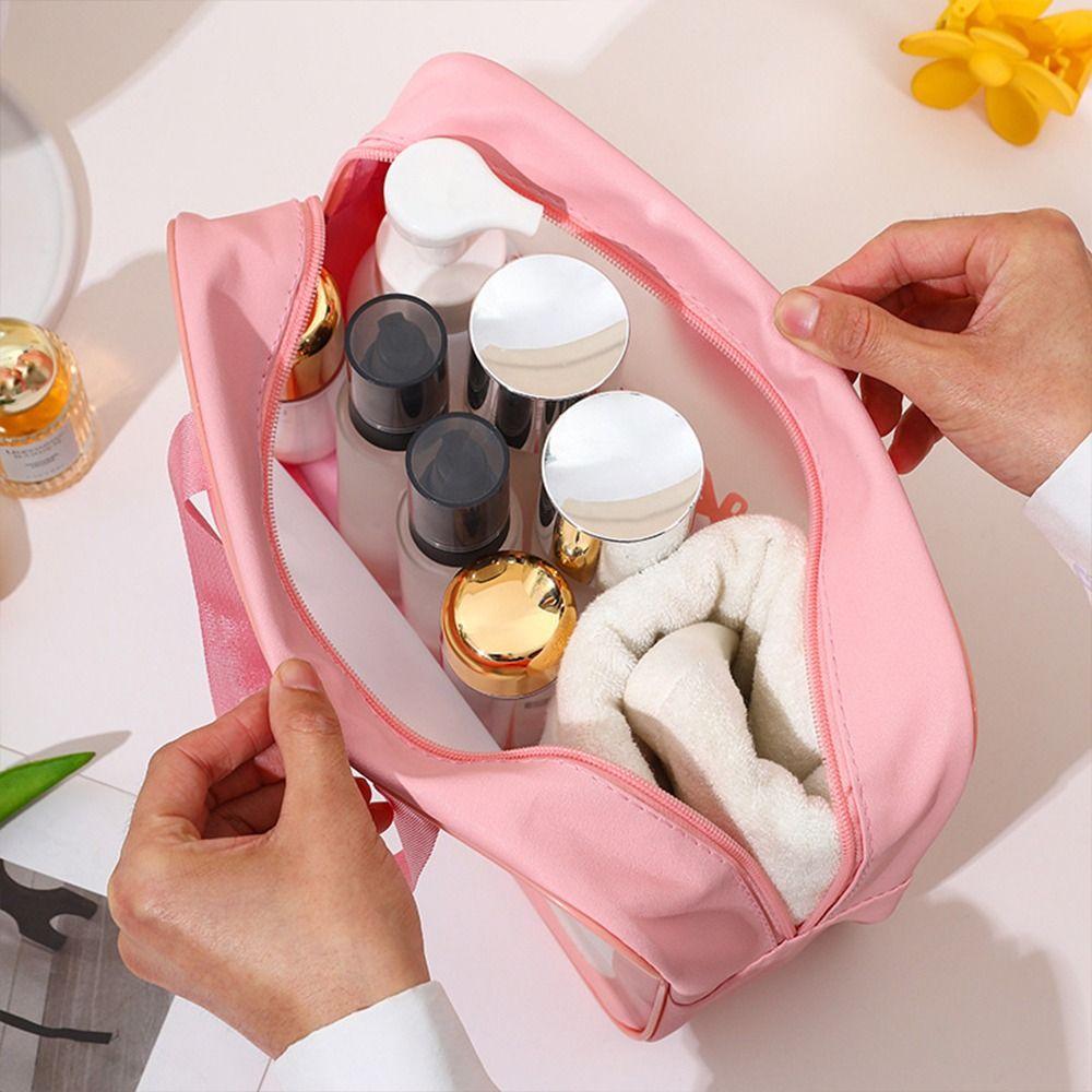 PU Makeup Bag Transparent Cartoon Cosmetic Storage Bag Wet-Dry Separation Large Capacity Travel Toiletry Pouch for Women Girls