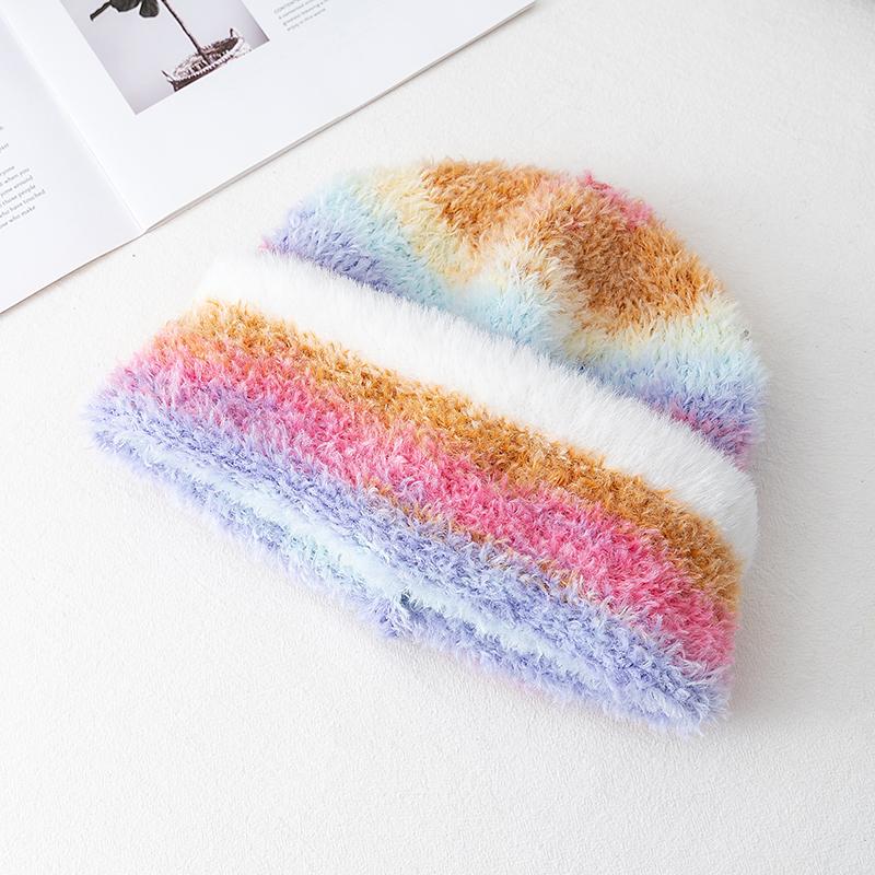 Hot Sale Loose Dandy Hat Lazy Style Gradient Beanie Hat Fashion Winter Hats For Women Streetwear Multicolour Warm Hats For Girl