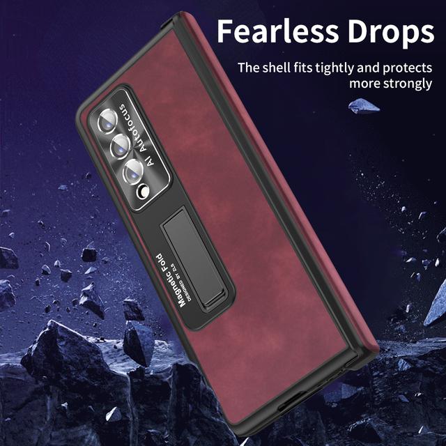 Anti -Dust Matte Leather Kickstand Coque Case For Samsung Galaxy Z Fold 4 5g Fold4 Fold 3 Fold3 Zfold4 Front Glass Film Cases