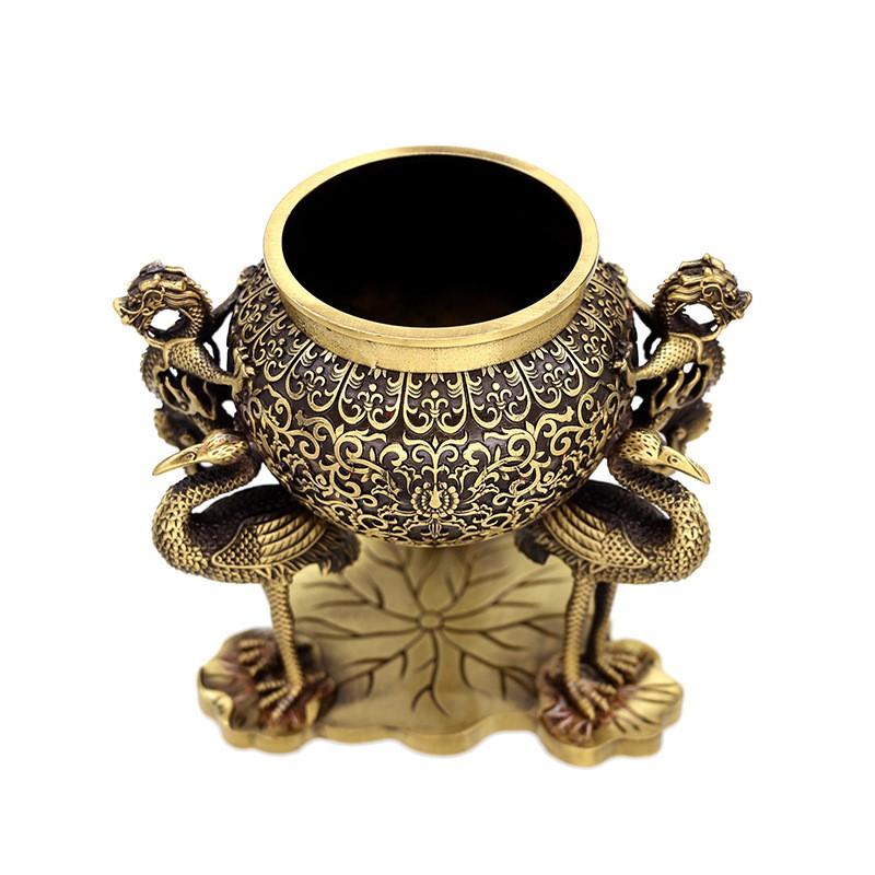 Antique Copper Dragon-Ear Incense Burner Decorative Metal Desktop Ornament Vintage Style Home Decor