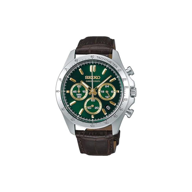 Мужские кварцевые часы Seiko с хронографом 1/5 секунды SBTR017 Зеленые с коричневым кожаным ремешком [Официальный японский продукт]