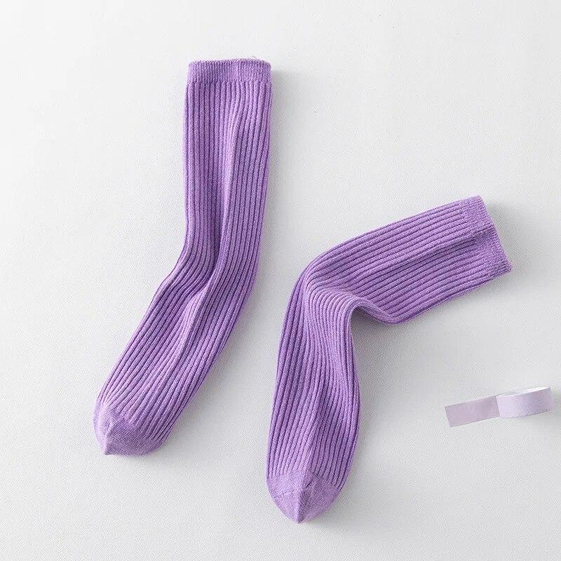 Однотонные яркие осенне-зимние высокоэластичные гольфы для девочек, чулки в рубчик и полоску выше икры