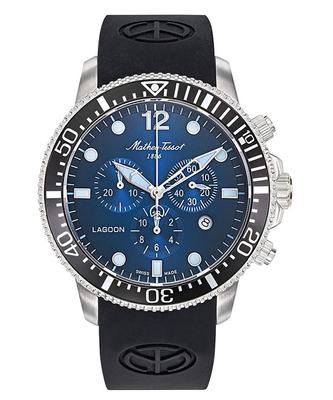 Lagoon Chronograph с силиконовым ремешком, синим циферблатом, кварцевые часы H123CHALBUN 100M для мужчин
