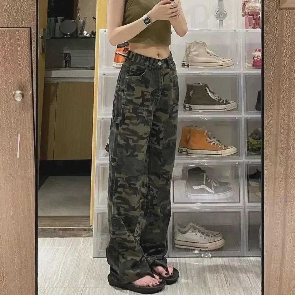 Женский повседневный комбинезон в корейском камуфляже 2023 года — свободные, облегающие, прямые брюки в стиле High Street.