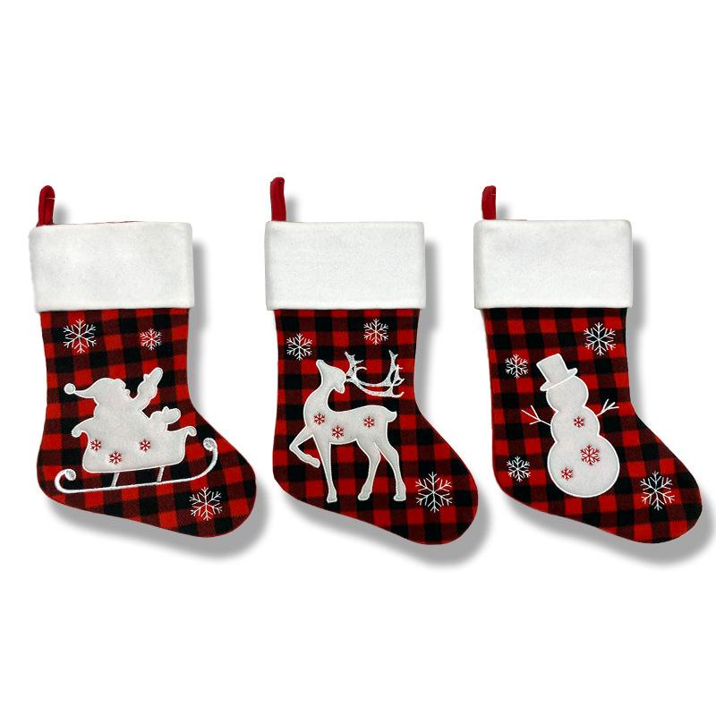Christmas stockings Santa Claus snowman elk plaid silhouette Christmas gift stockings decorative candy bag