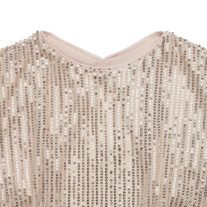 Европейский стиль 2025: Женская элегантная блестящая рубашка для вечеринки с круглым вырезом и открытой спиной
