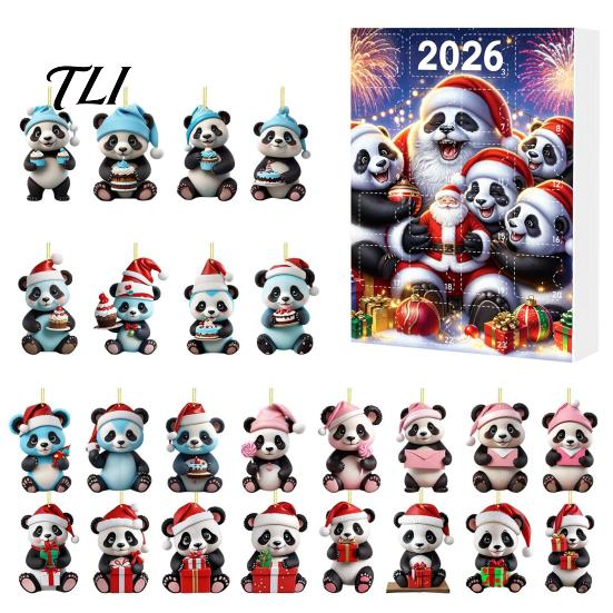 Christmas Advent Calendar Panda Calendar, 24 Days Countdown Contains Acrylic Ornament Set Ornaments, Cute Hanging Decorations for Tree