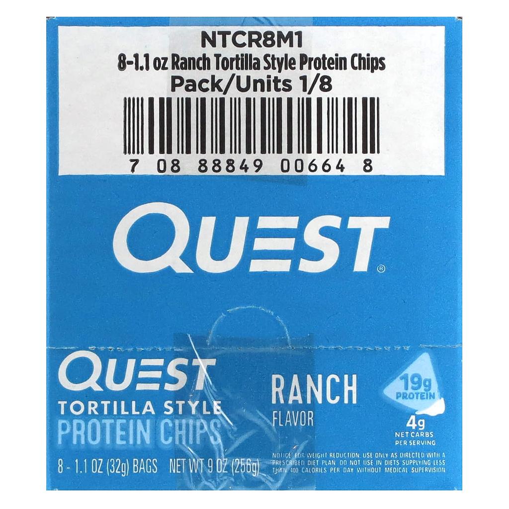 Quest Nutrition Tortilla Protein Chips, Ranch, 8 Packets, 1.1 Oz (32 G) Each
