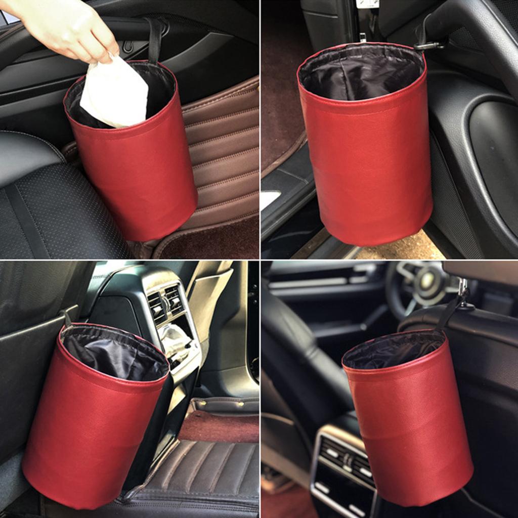 Foldable Hanging Car Trash Can Car Trash Bag Car Trash bin PU Leather Car Organizer For Waste Organizers