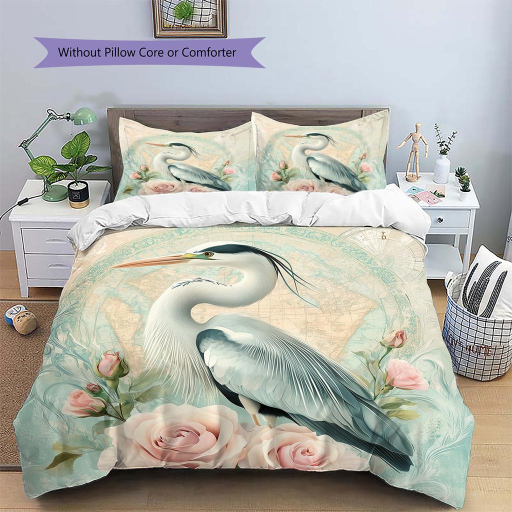 Map Flower Bird Pattern Bedding Quilt Set Home Decoration Gift (1 * duvet cover + 2 * pillowcase without core)