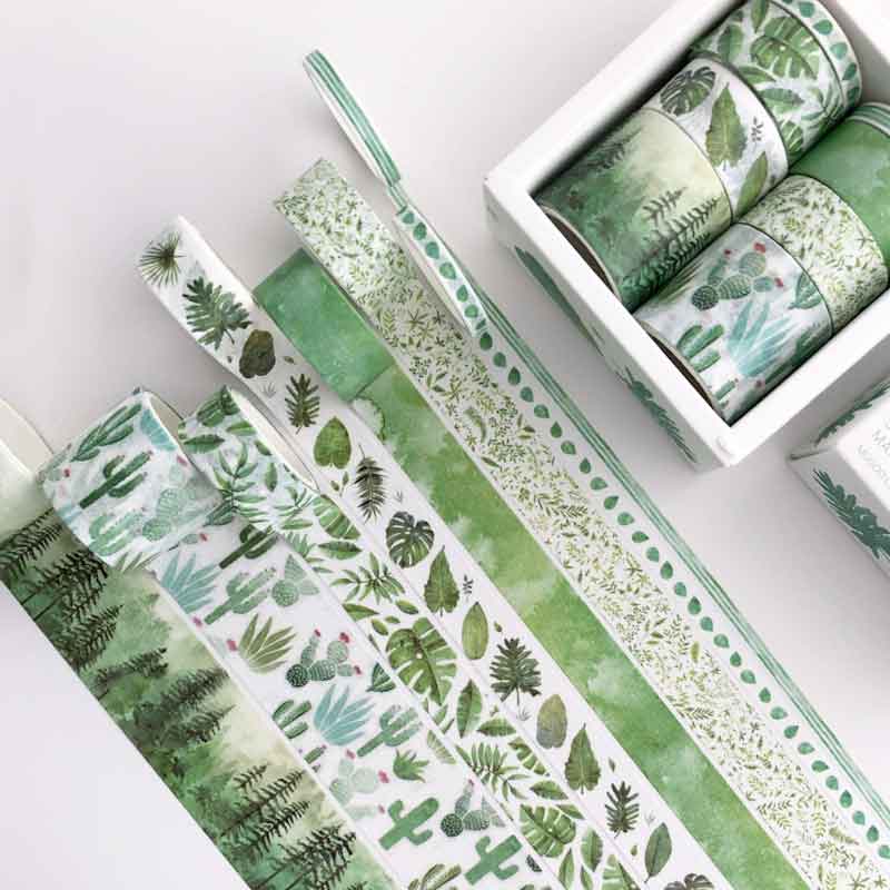 8 шт./компл. лента васи с зелеными растениями для украшения журнала, сделай сам, скрапбукинг, кавайная наклейка, маскирующая клейкая лента, канцелярские принадлежности