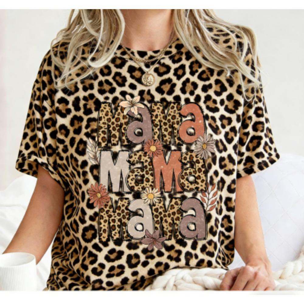 Funny Leopard Mama Colorful Print Kids Short Sleeves T-Shirt Loose Casual Summer Outdoor Street Boy and Girl Tees Tops