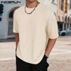Men Round Neck Short Sleeve Tops Solid Color Texture T-shirts