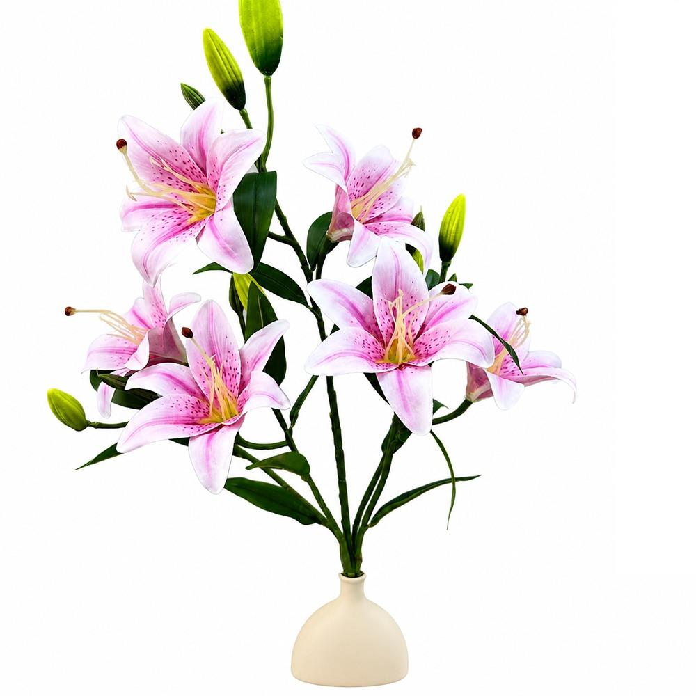 Multicolor Simulation Flower Green Leaves Faux Flower Artificial Lily Flowers Party Supplies