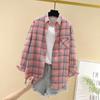 Клетчатое пальто женское осенне-весеннее, с длинными рукавами, средней длины, свободная куртка-кардиган с длинными рукавами и тонкими пуговицами