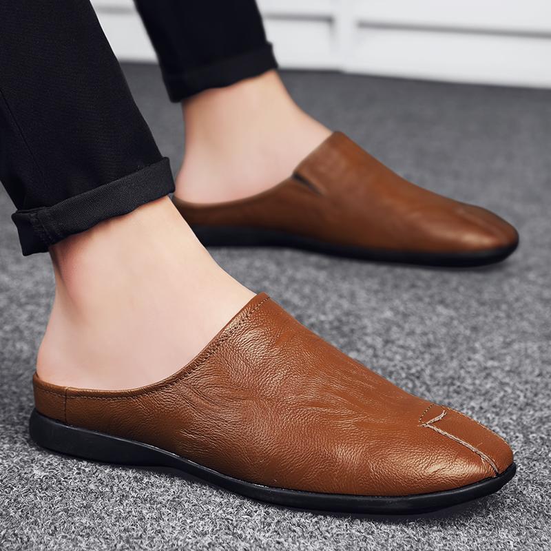 FashionHalf Shoes For Men Leather Casual Flats Italian Leisure High Quality Summer Slip On Flats Breathable Slippers Handmade Footwear