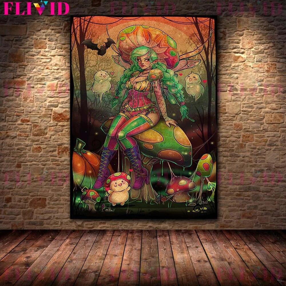 Грибная фея и зомби девушка готический художественный постер и принты украшение дома кровь ведьма настенная живопись холст без рамки