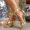 Модная сексуальная женская золотая обувь на очень высоком каблуке с ремешком на щиколотке Лето 2025 Туфли для вечеринки и свадьбы на каблуке-шпильке Женские большие гладиаторские сандалии