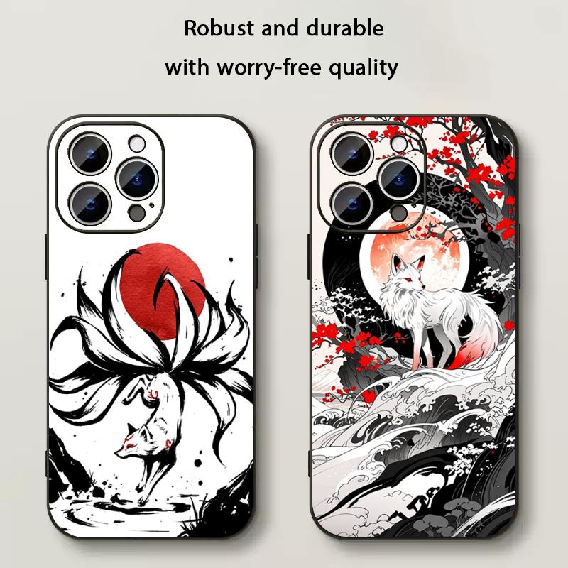 Nine-tailed fox art fashion design Phone Case For iPhone 17 16 e 15 14 13 12 Plus Mini Pro Max Soft black Shockproof Cover