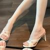 Niche Open-toed Mesh Silk with Slippers for Women's Summer New Sweet Outer Wear Stiletto High Heels for Women