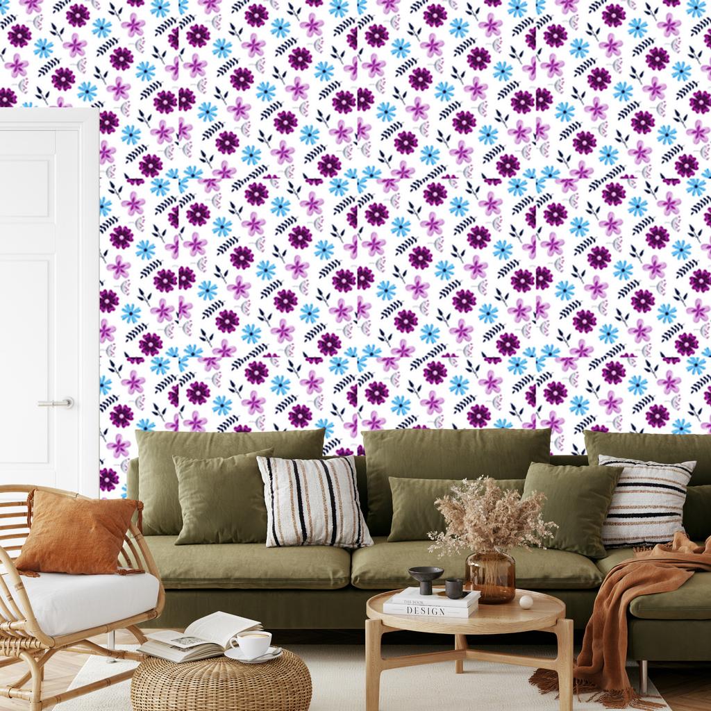 Wallpaper Purple Flowers White and Purple for Living Room and Bedroom 50x1000