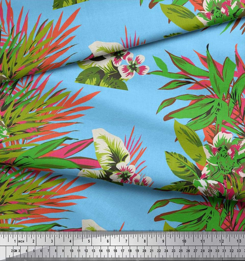 Soimoi Хлопчатобумажный батист с листьями и цветочным принтом лилии, метр швейной ткани, 42 дюйма