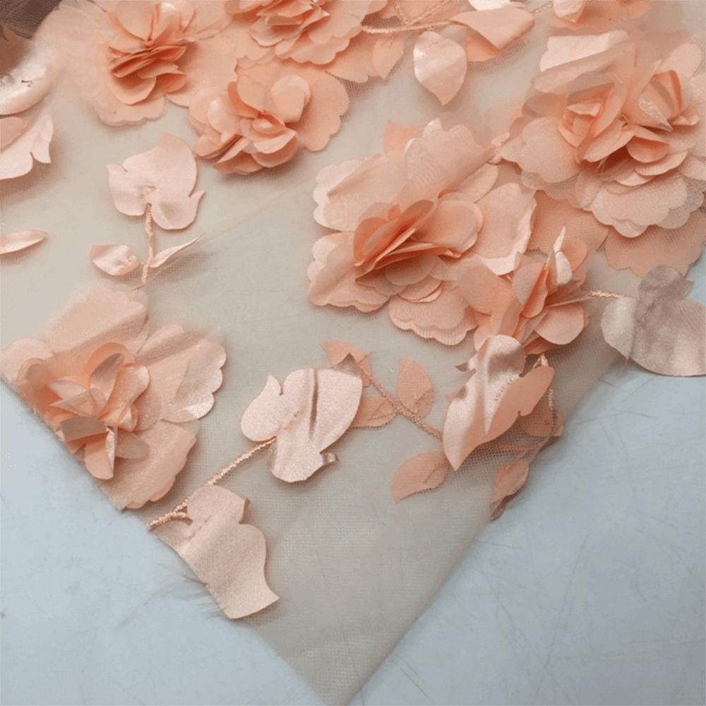 140cm*1 Yard 3D Flower Lace Fabric with Beads High Quality Embroidery Lace Fabric Handmade Clothing Sewing Fabric