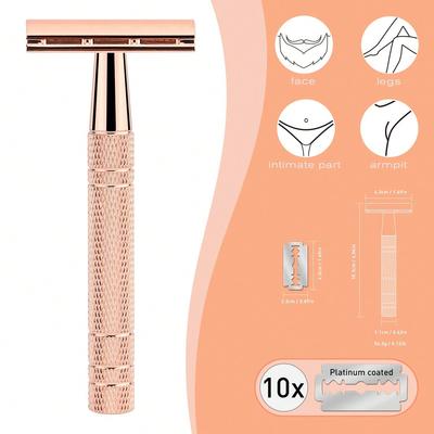 Двусторонний бритвенный станок Rose Gold с 10 лезвиями, унисекс, многоразовый станок для дома и путешествий