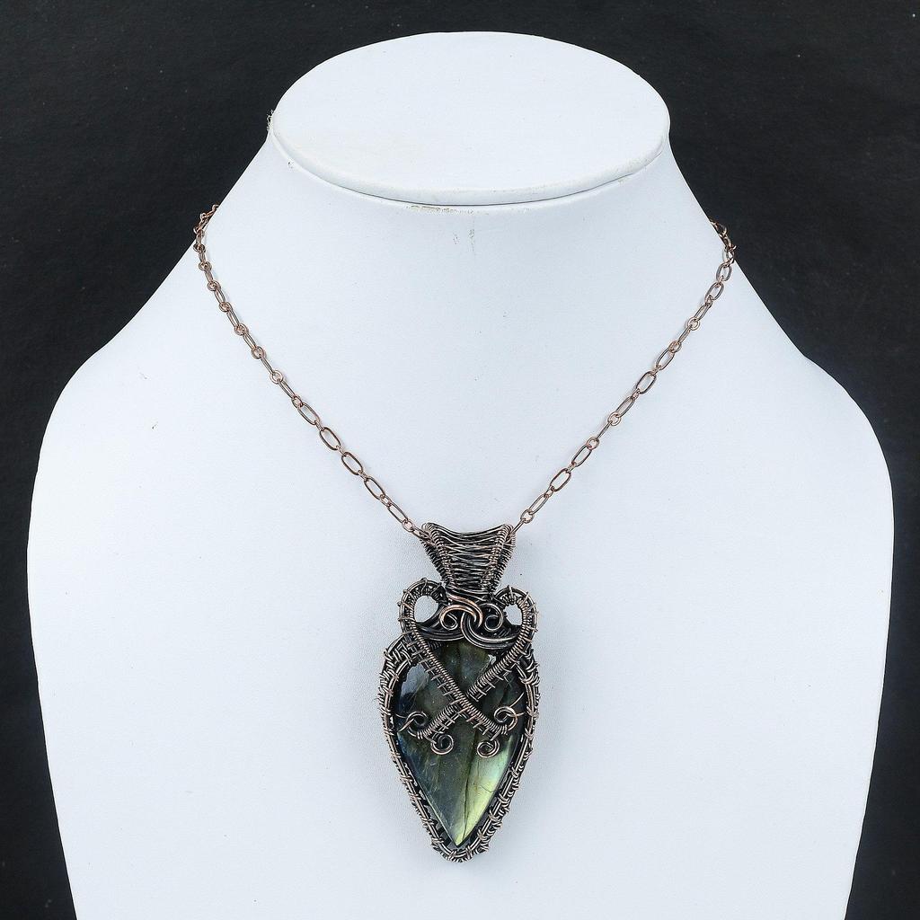 Подвеска из лабрадорита Медная проволока Кулон ручной работы Подвеска из драгоценного камня Медные украшения Подвеска из лабрадорита Подарок для мамы Ювелирные изделия для женщин